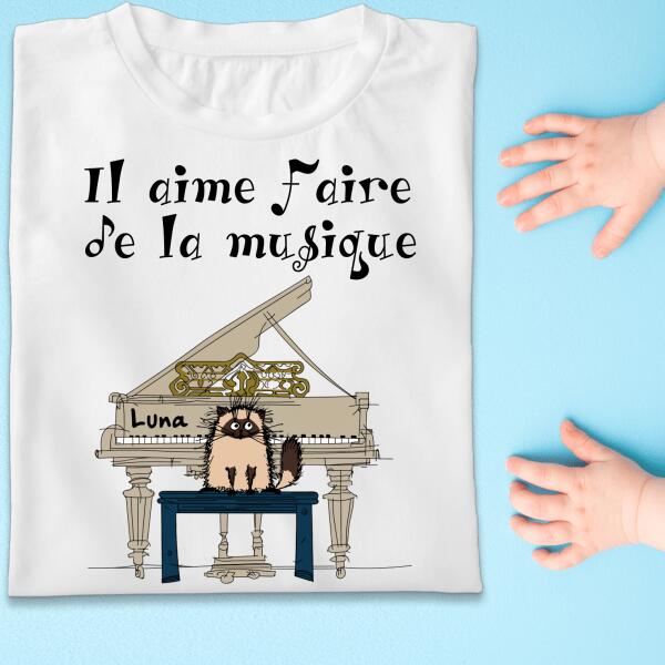 Il aime faire de la musique.. - T-shirt personnalisé