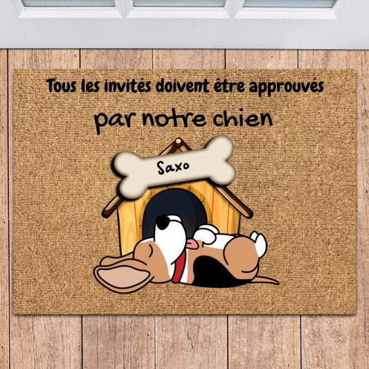 Tous les invités doivent être approuvés par nos chiens - Paillasson Tapis- Noms personnalisables jusqu'à 5 chiens