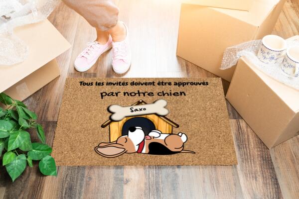 Tous les invités doivent être approuvés par nos chiens - Paillasson Tapis- Noms personnalisables jusqu'à 5 chiens