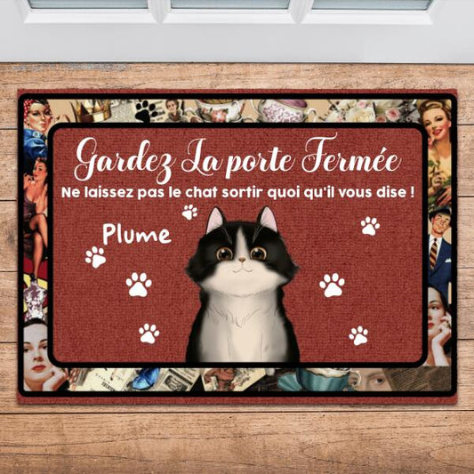 Paillasson "Gardez la porte fermée" - Noms et chats personnalisables jusqu'à 5 chats