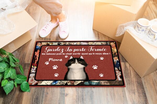 Paillasson "Gardez la porte fermée" - Noms et chats personnalisables jusqu'à 5 chats