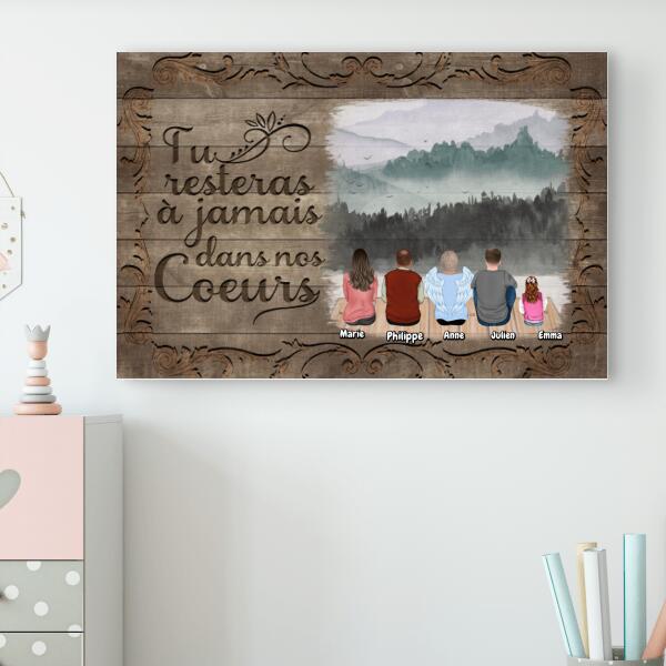 Toile Commémorative - Tu resteras à jamais dans nos cœurs - Textes et personnes personnalisés