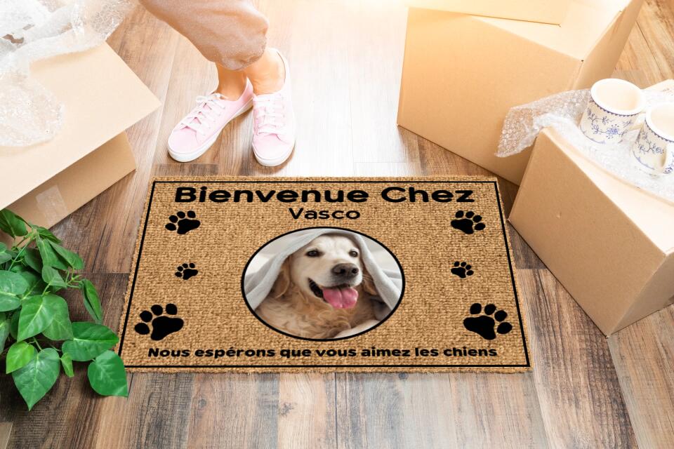 Bienvenue - Paillasson personnalisé - Photos et noms personnalisables, Jusqu'à 3 animaux