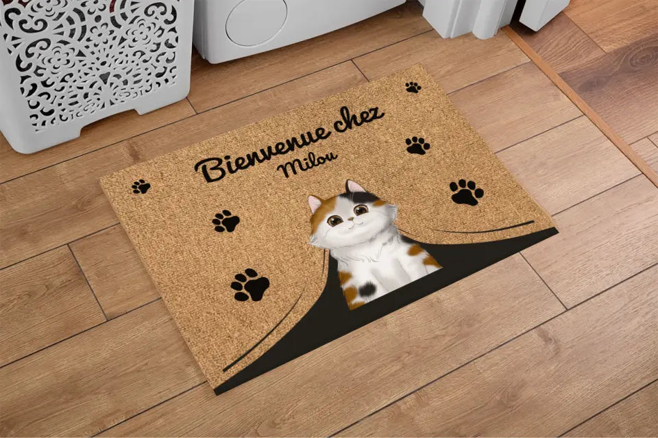 Bienvenue chez mon chat - Paillasson personnalisé - Texte, chats et noms personnalisables, Jusqu'à 3 chats