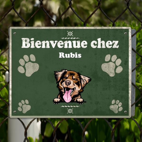 Plaque de porte - Bienvenue chez - Couleur, Chats, chiens et noms personnalisables