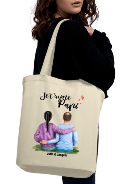 Je t'aime Papi - Tote Bag - Textes, Cheveux, Peaux et Prénoms Personnalisables