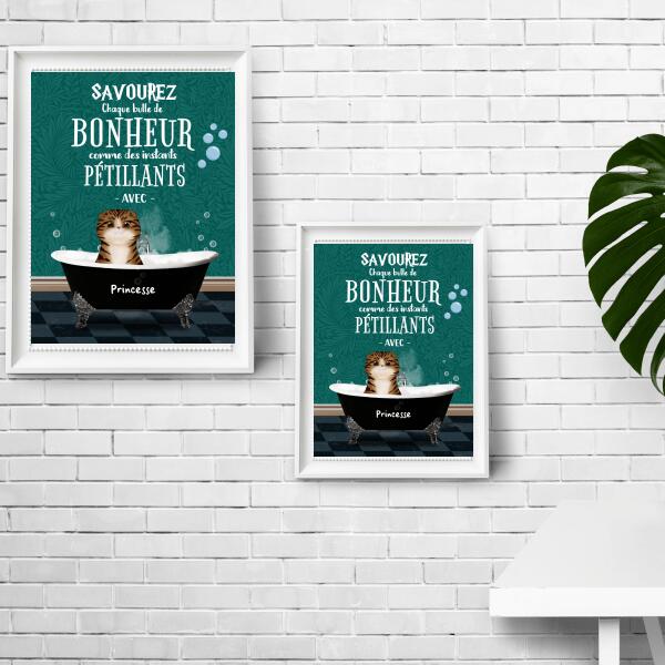 Savourez chaque bulle de bonheur - Tableau ou affiche - Chats et Noms personnalisables - jusqu'à 3 chats