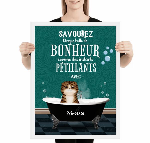 Savourez chaque bulle de bonheur - Tableau ou affiche - Chats et Noms personnalisables - jusqu'à 3 chats