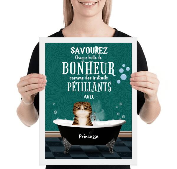 Savourez chaque bulle de bonheur - Tableau ou affiche - Chats et Noms personnalisables - jusqu'à 3 chats