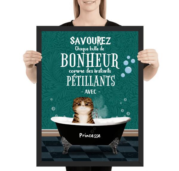 Savourez chaque bulle de bonheur - Tableau ou affiche - Chats et Noms personnalisables - jusqu'à 3 chats