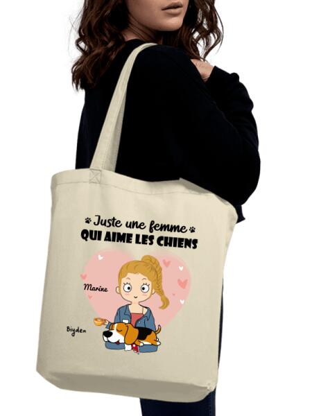 Juste une femme qui aime les chiens - Tote Bag personnalisé - Jusqu'à 4 chiens