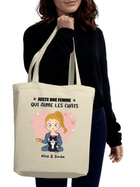 Juste une femme qui aime les chats - Tote Bag personnalisé - Jusqu'à 6 chats