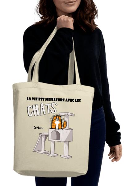 La vie est meilleure avec les chats - Tote Bag personnalisé - Jusqu'à 5 chats