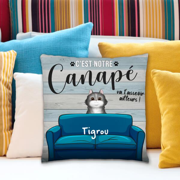 Va t'asseoir ailleurs ! - Coussin carré - Chat, noms et couleurs personnalisables, jusqu'à 5 chats