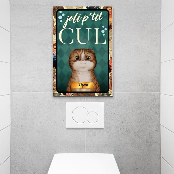 Joli p'tit cul - Toile et affiche de toilette - Chat et noms personnalisables - jusqu'à 5 chats