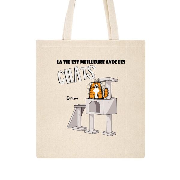 La vie est meilleure avec les chats - Tote Bag personnalisé - Jusqu'à 5 chats