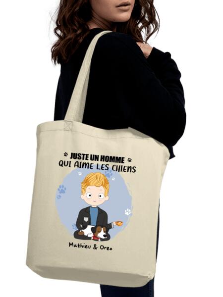 Juste un homme qui aime les chiens - Tote Bag personnalisé - Jusqu'à 5 chiens