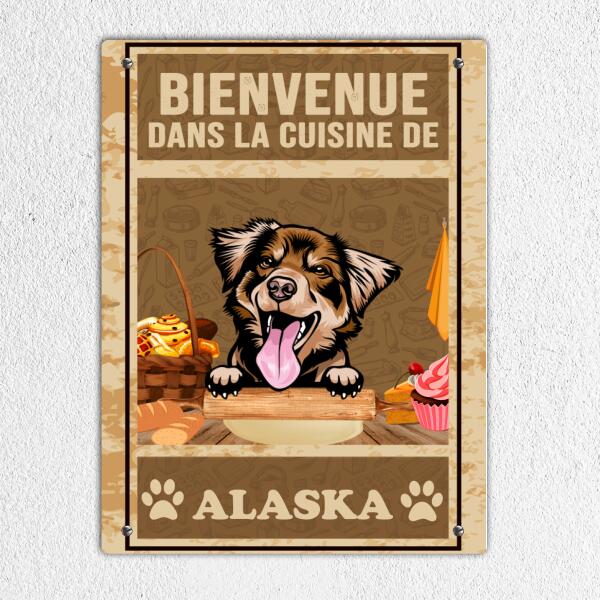 Bienvenue dans la cuisine - Plaque de porte - Noms et chiens personnalisables