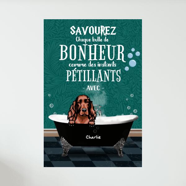 Prenons une douche d'abord - Affiche ou tableau - Chiens et Noms personnalisables - jusqu'à 3 chiens