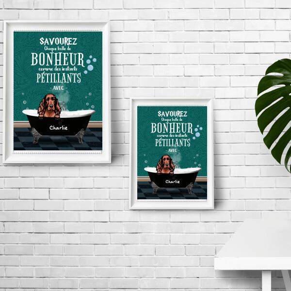 Prenons une douche d'abord - Affiche ou tableau - Chiens et Noms personnalisables - jusqu'à 3 chiens