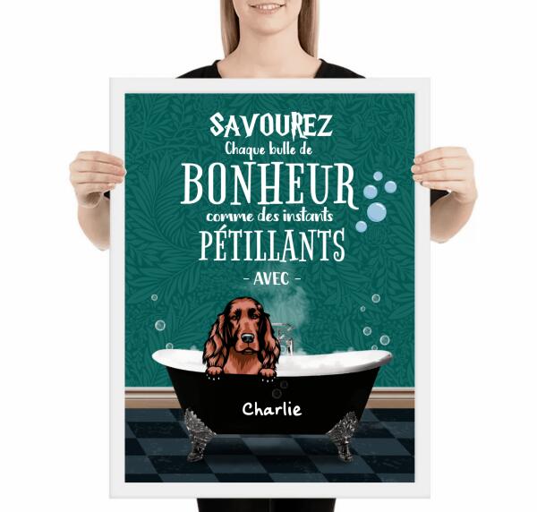 Prenons une douche d'abord - Affiche ou tableau - Chiens et Noms personnalisables - jusqu'à 3 chiens
