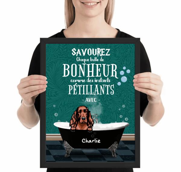Prenons une douche d'abord - Affiche ou tableau - Chiens et Noms personnalisables - jusqu'à 3 chiens