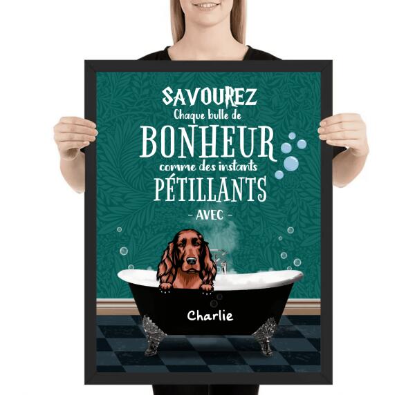Prenons une douche d'abord - Affiche ou tableau - Chiens et Noms personnalisables - jusqu'à 3 chiens