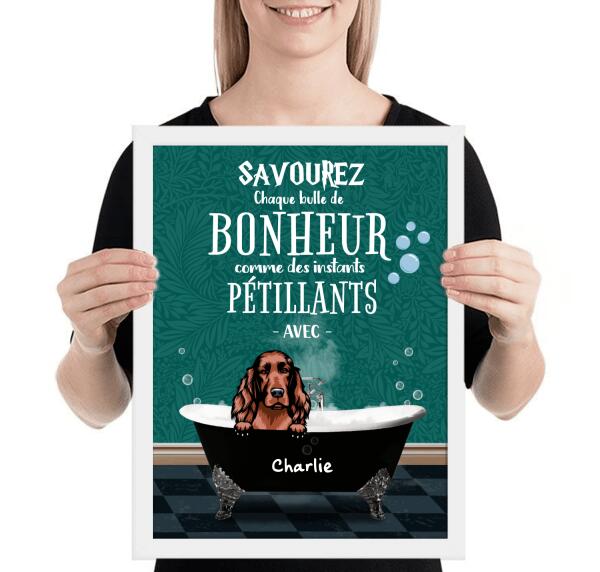 Prenons une douche d'abord - Affiche ou tableau - Chiens et Noms personnalisables - jusqu'à 3 chiens