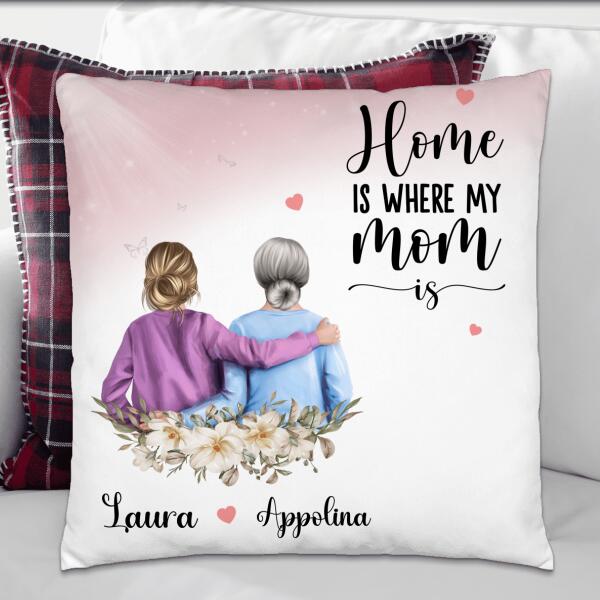 Home is where my mom is... - Coussin carré - Prénoms et couleurs Personnalisables