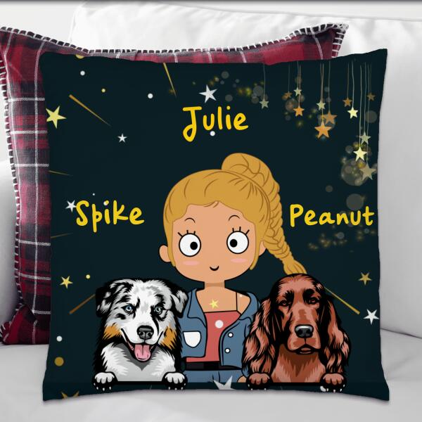 Un café avec mon chat ou chien - Coussin carré - Fille, chats, chiens et noms personnalisables, jusqu'à 2 animaux