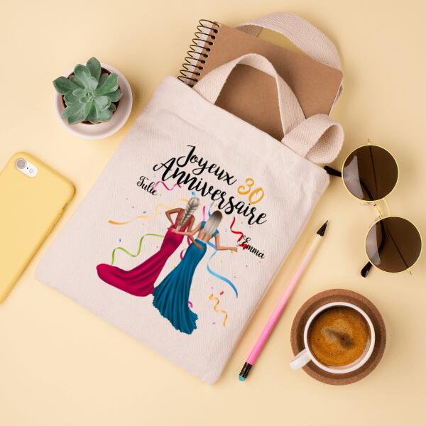 Joyeux Anniversaire - Tote Bag - Peaux, Cheveux, Robes et Prénoms Personnalisables