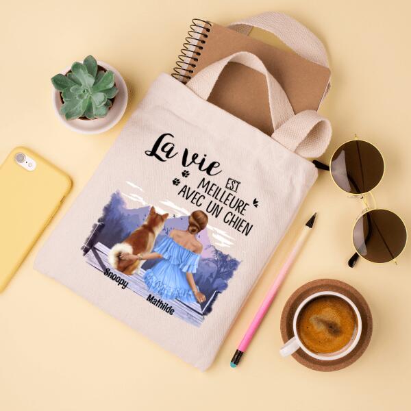 La Vie est Meilleure - Tote Bag - Animal, Texte, Peau, Cheveux et Prénoms Personnalisables