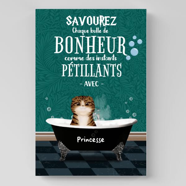 Savourez chaque bulle de bonheur - Tableau ou affiche - Chats et Noms personnalisables - jusqu'à 3 chats