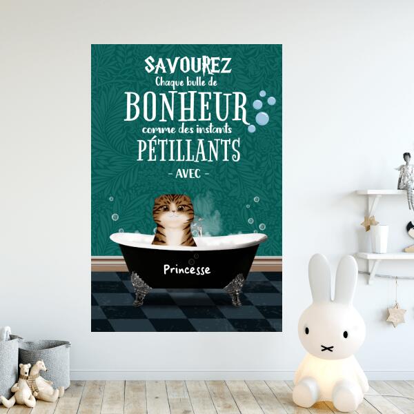 Savourez chaque bulle de bonheur - Tableau ou affiche - Chats et Noms personnalisables - jusqu'à 3 chats