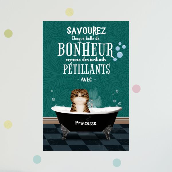 Savourez chaque bulle de bonheur - Tableau ou affiche - Chats et Noms personnalisables - jusqu'à 3 chats