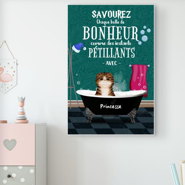 Savourez chaque bulle de bonheur - Tableau ou affiche - Chats et Noms personnalisables - jusqu'à 3 chats