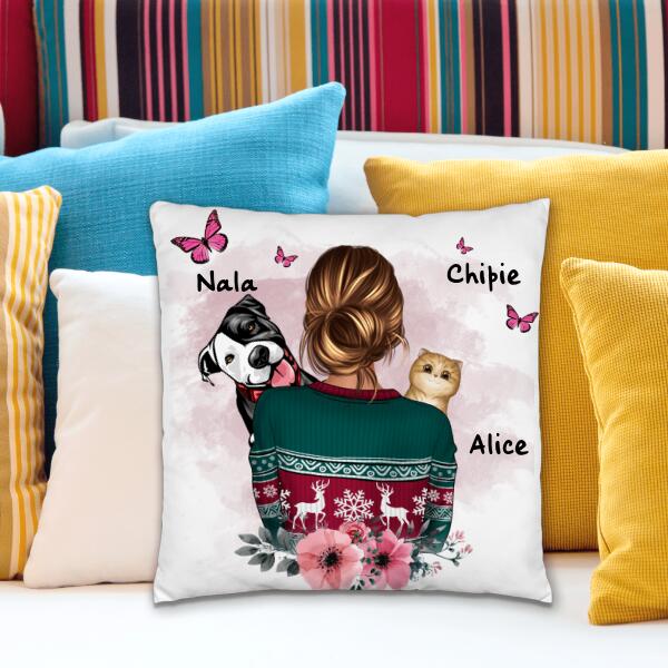 Amour à mon chien et chat câlins - Coussin décoratif personnalisé