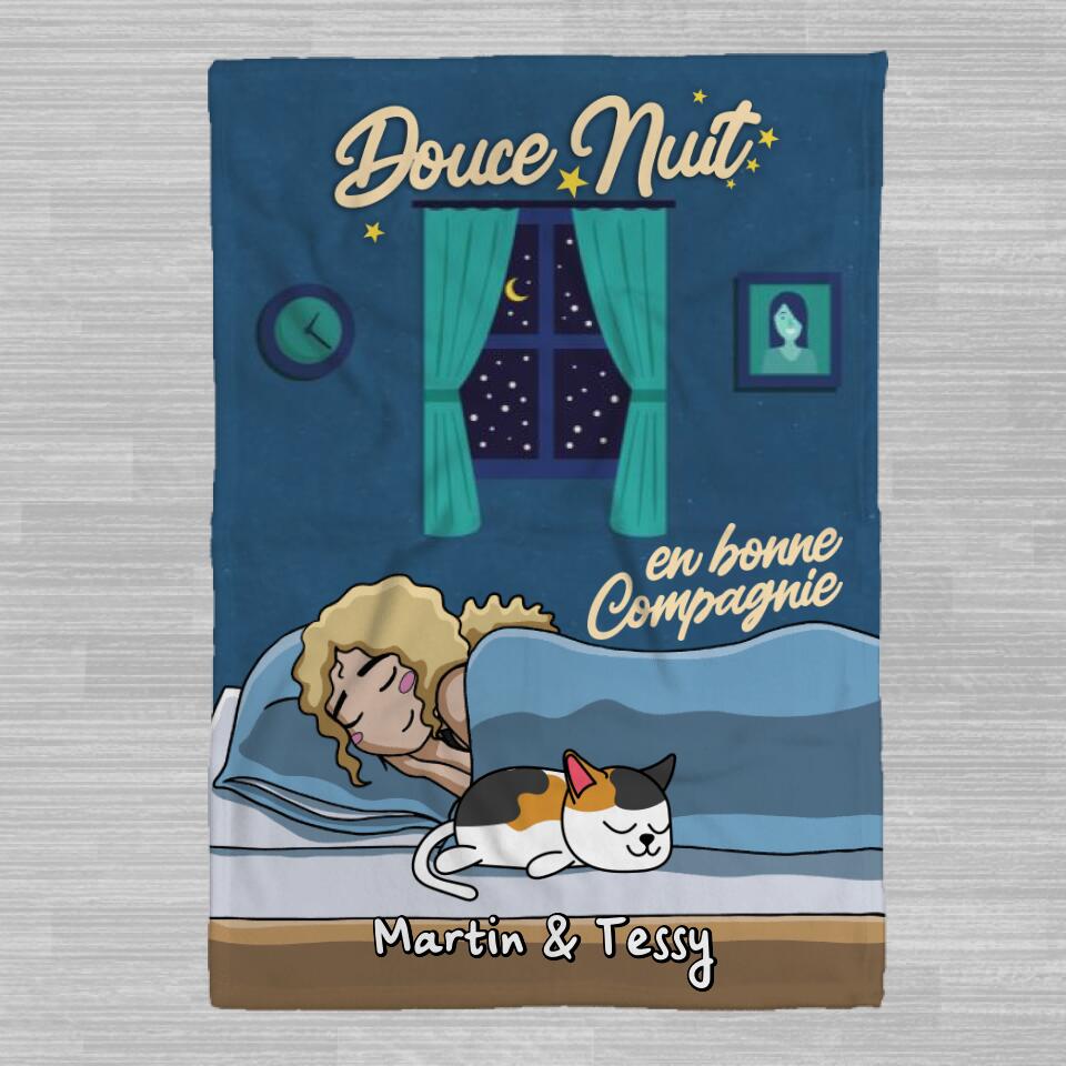 Couverture Polaire - Douce nuit en bonne compagnie - Chiens et Chats personnalisés