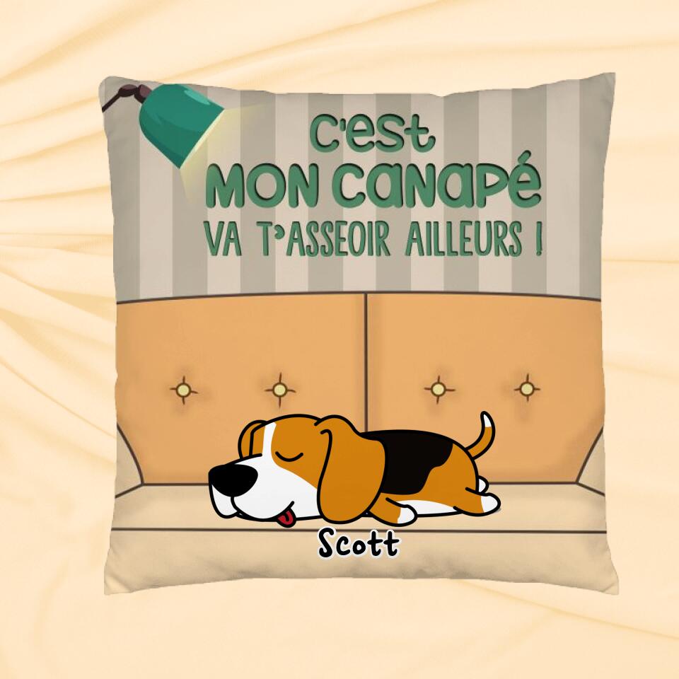 C'est Mon Canapé ! Coussin carré - Chiens et Noms Personnalisables, Jusqu'à 3 Chiens