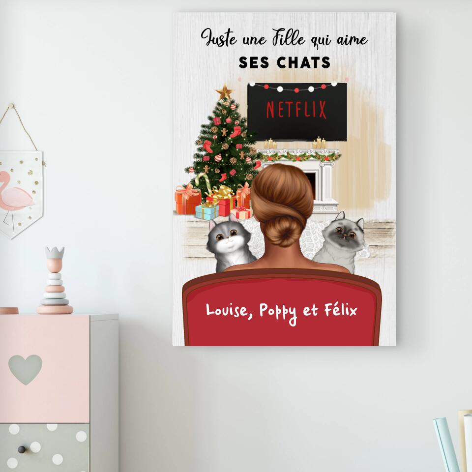 Toile de Noël avec mon chat - Noms Personnalisés