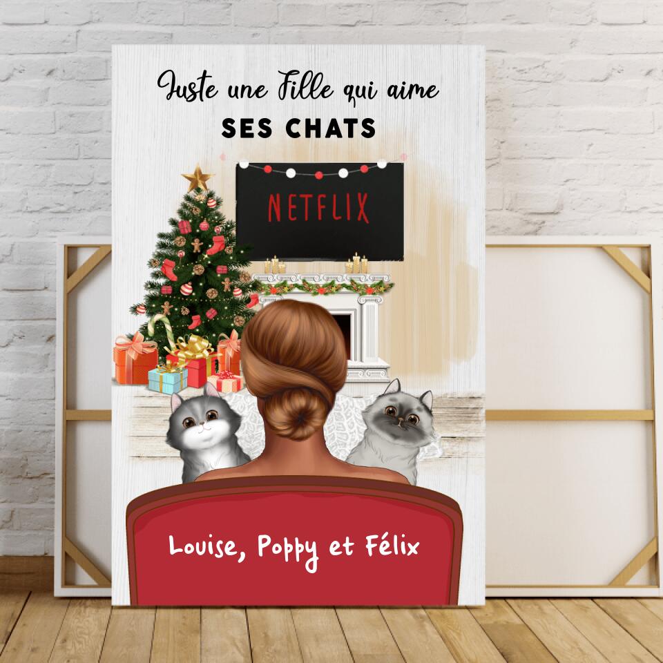 Toile de Noël avec mon chat - Noms Personnalisés