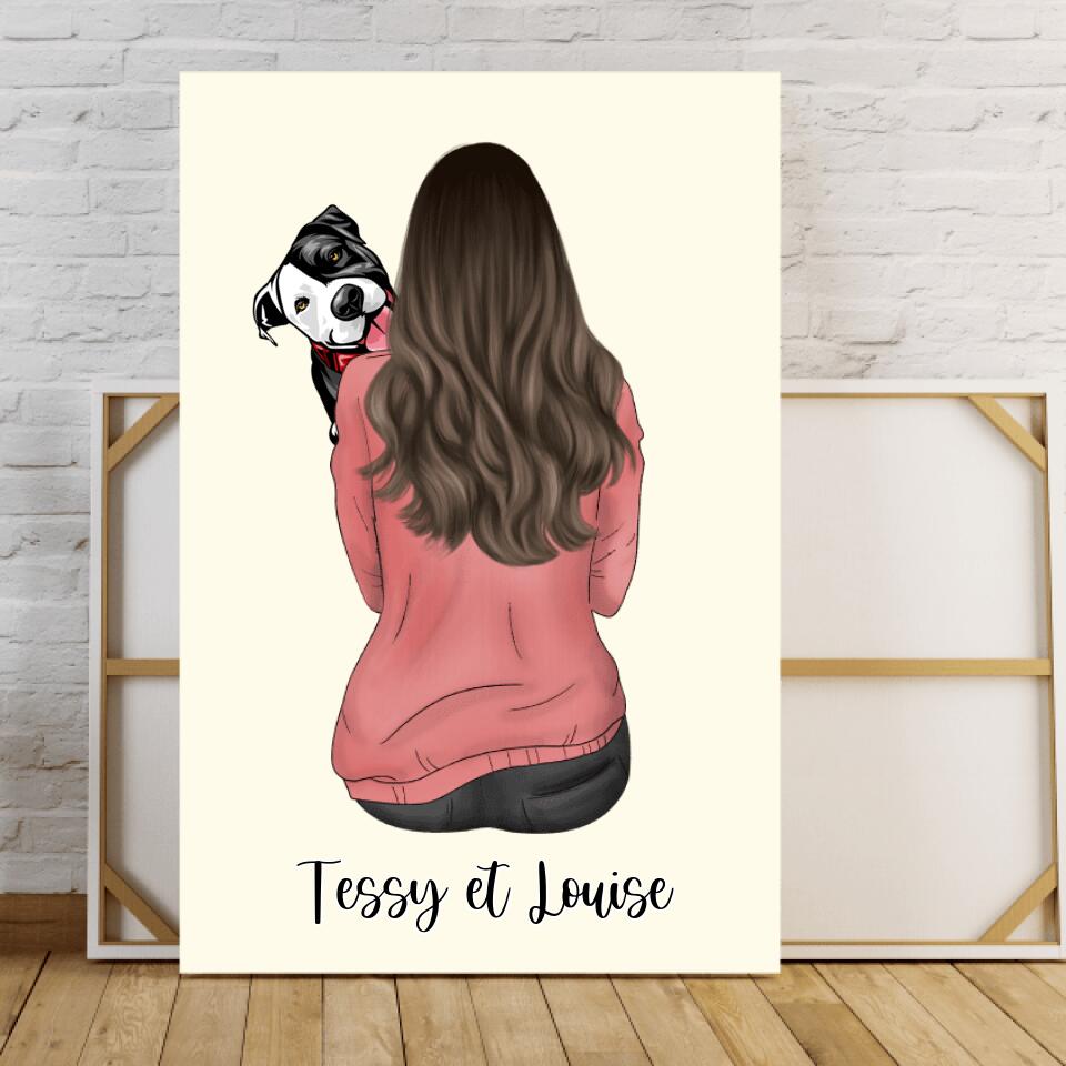 Toile pour Femme avec Chat et Chien - Noms Personnalisés