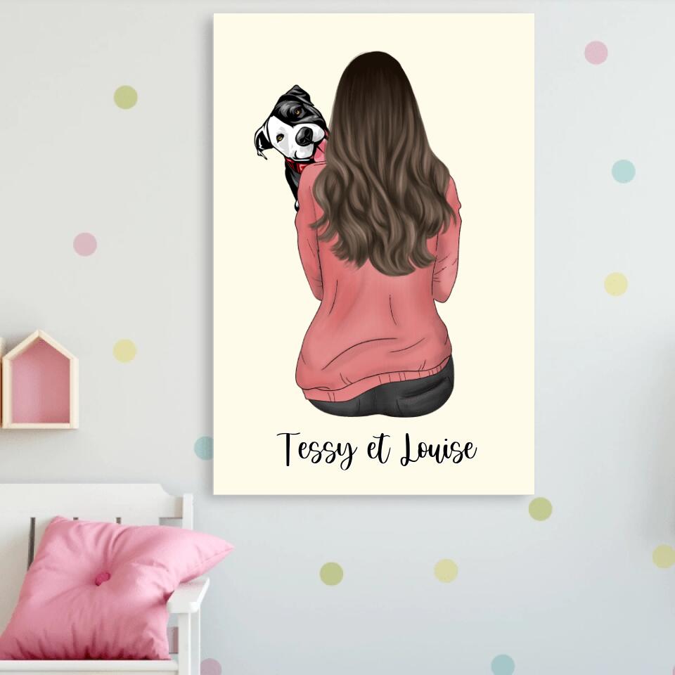 Toile pour Femme avec Chat et Chien - Noms Personnalisés