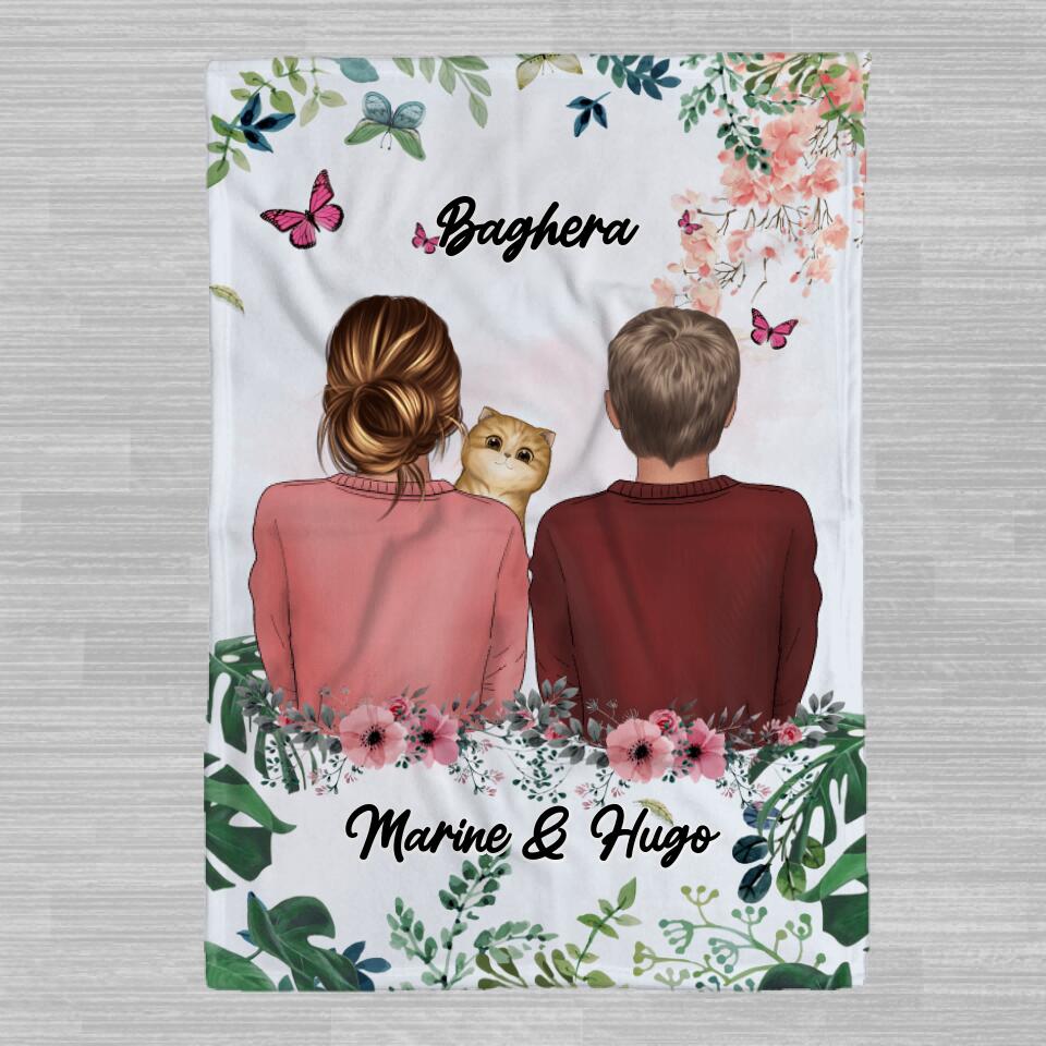 Couverture Polaire ( Femme & Homme) - Amour à Mon Chat Câlin - Chats et Noms personnalisables - Jusqu'à 4 chats