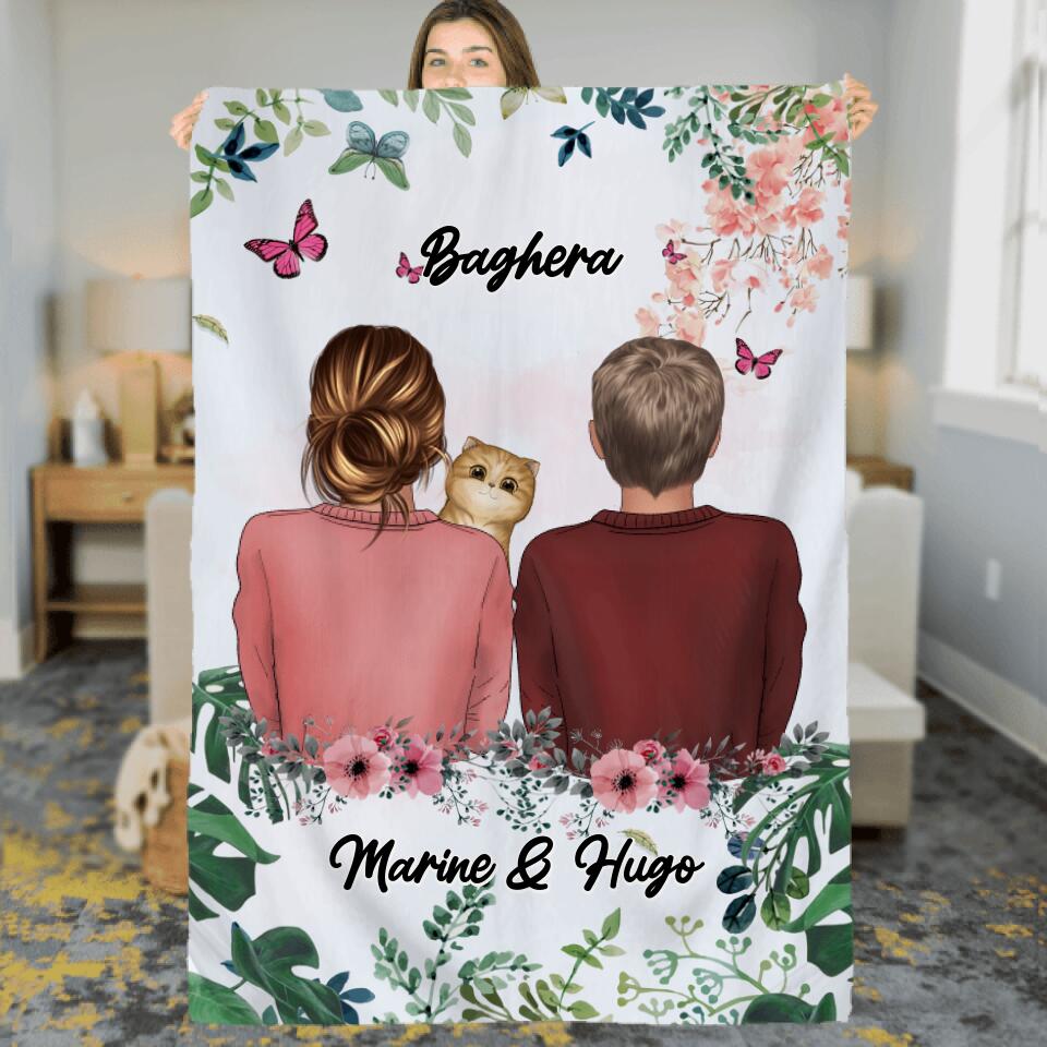 Couverture Polaire ( Femme & Homme) - Amour à Mon Chat Câlin - Chats et Noms personnalisables - Jusqu'à 4 chats