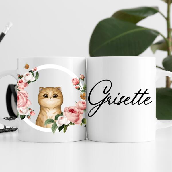 Tasse à chat avec des fleurs personnalisable - Jusqu'à 2 chats