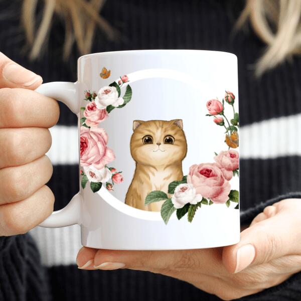 Tasse à chat avec des fleurs personnalisable - Jusqu'à 2 chats