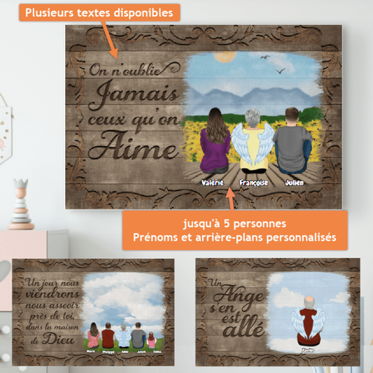 Toile Commémorative - Tu resteras à jamais dans nos cœurs - Textes et personnes personnalisés