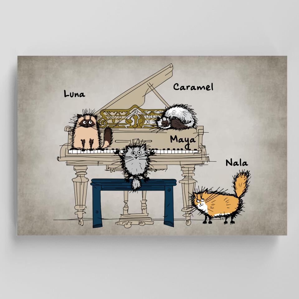 Toile - Piano de Chats - Noms et chats personnalisés