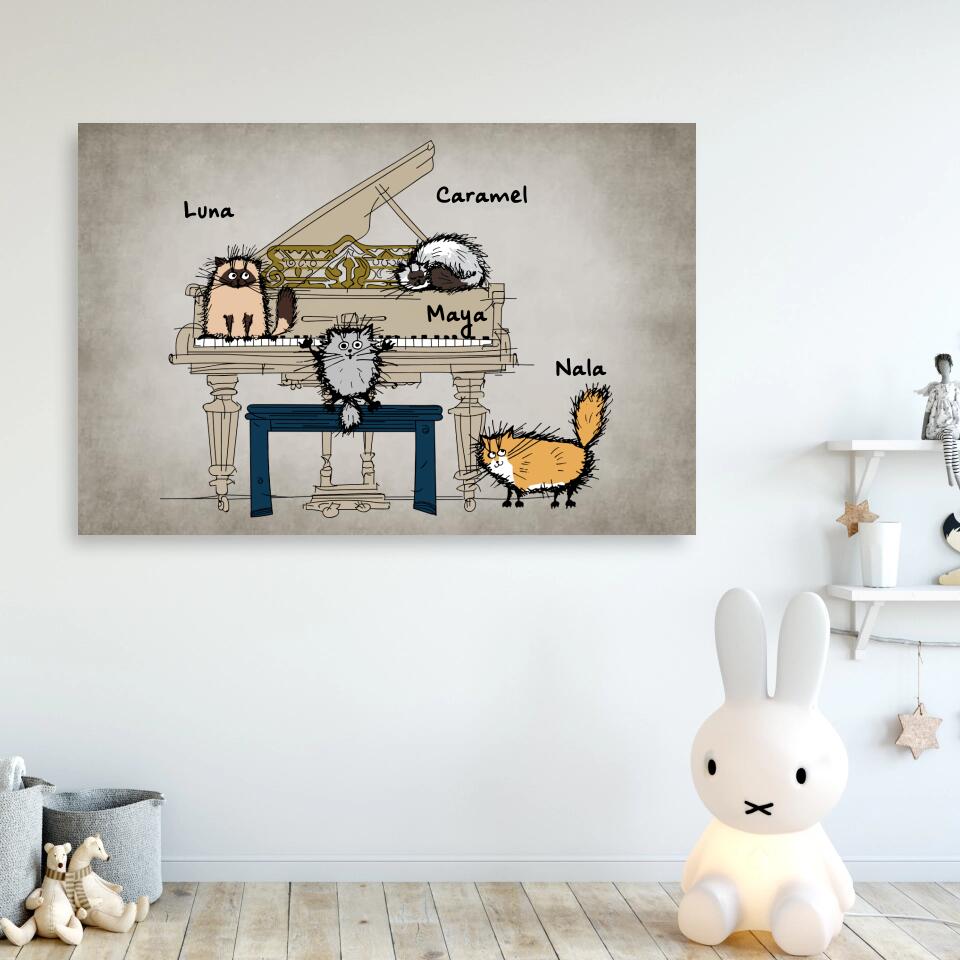 Toile - Piano de Chats - Noms et chats personnalisés